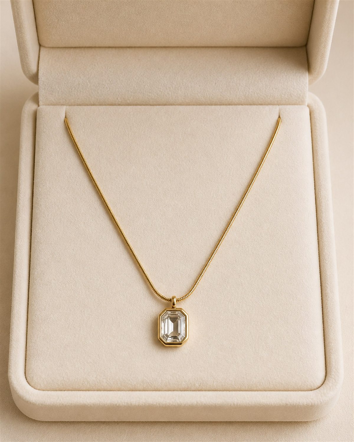 Emerald-Cut Crystal Gold Necklace