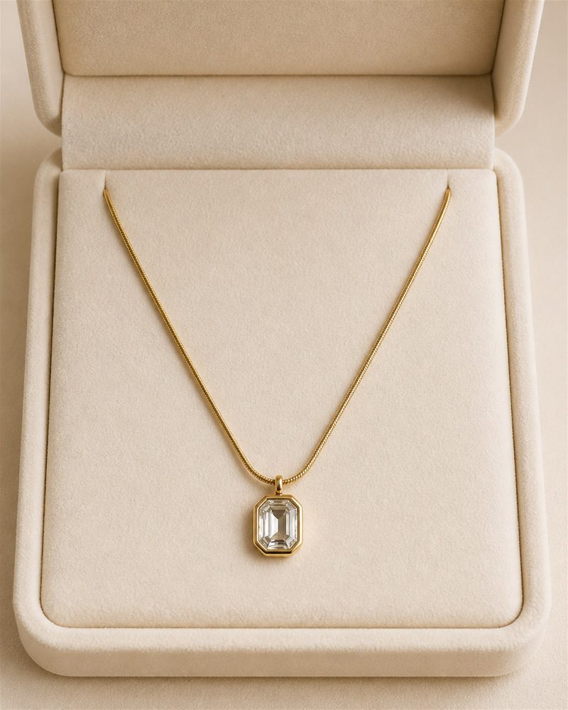 Emerald-Cut Crystal Gold Necklace
