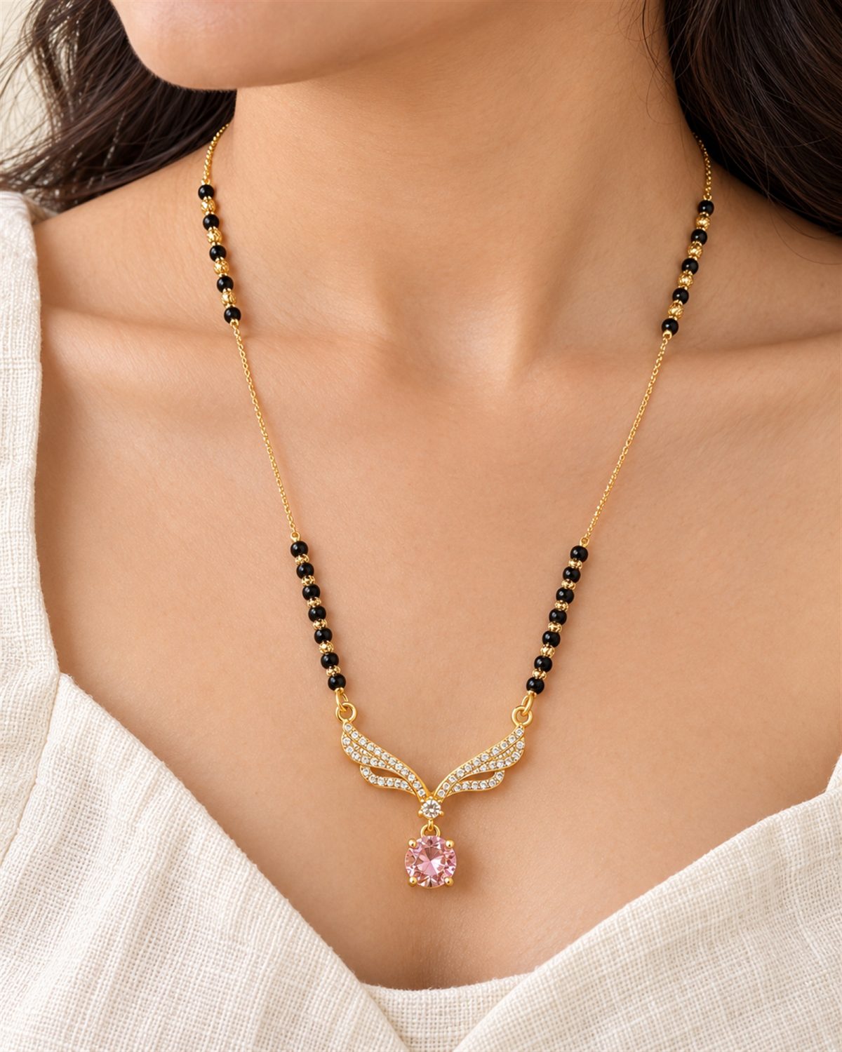 Pink Drop Wing Mangalsutra
