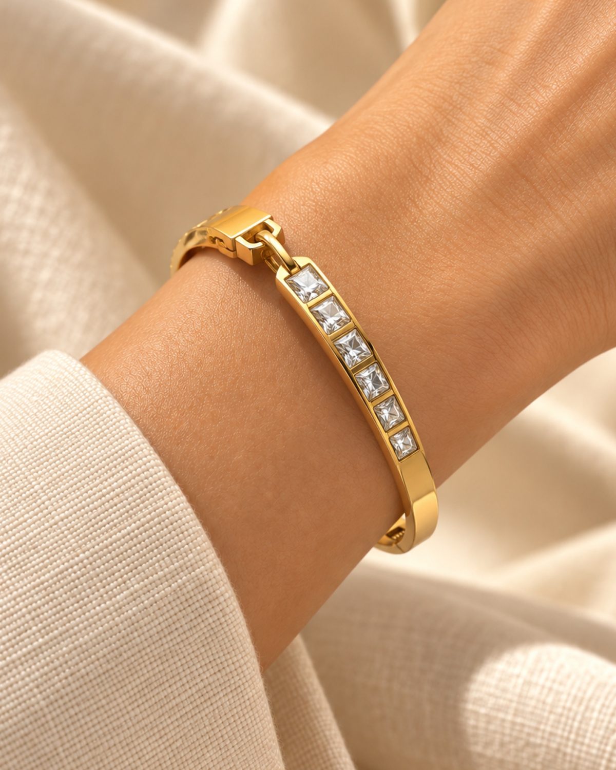 Square Stone Accent Gold-Tone Bangle