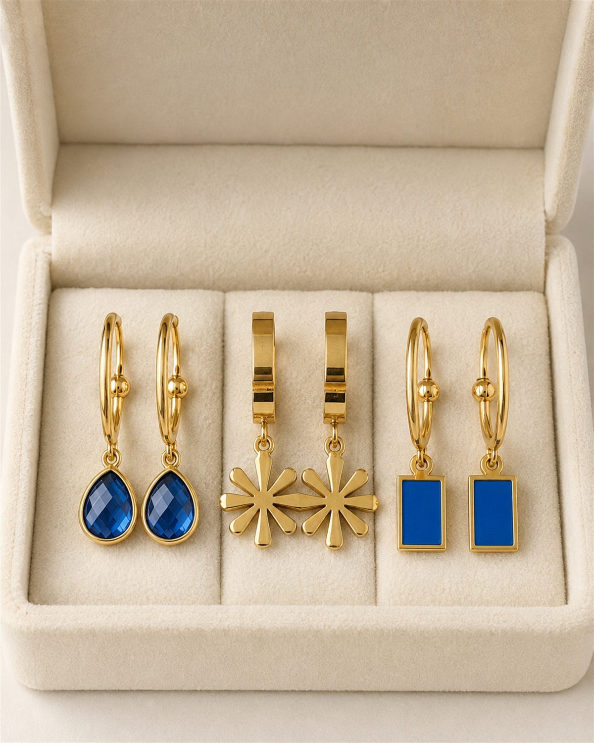 Blue Elegance Trio Drop Earring Set