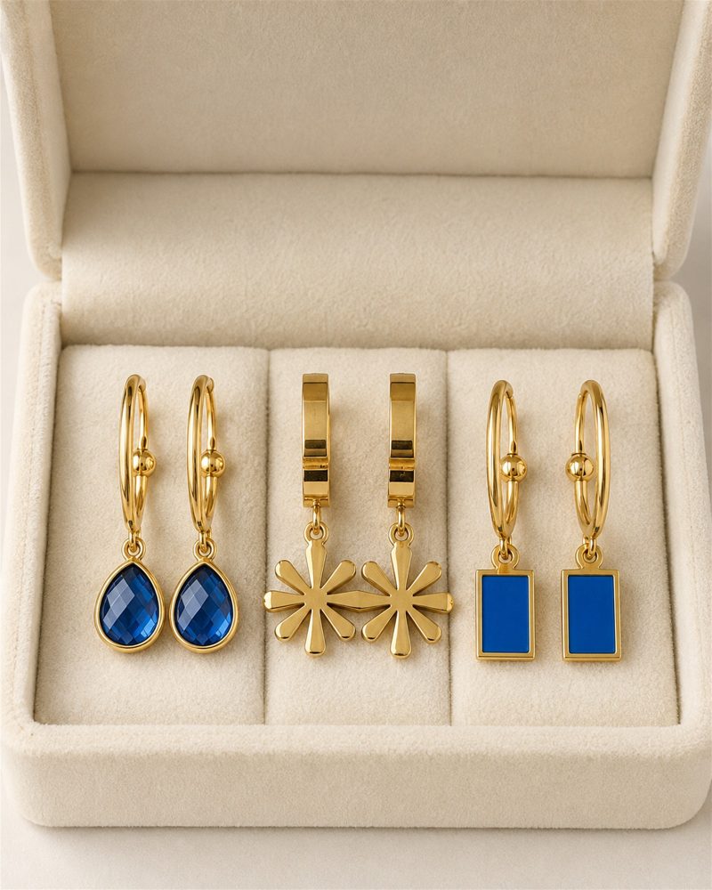 Blue Elegance Trio Drop Earring Set