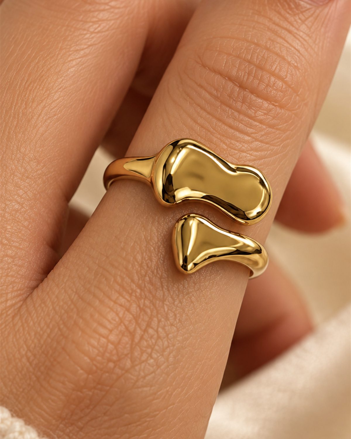 Golden Wave Heart Adjustable Ring