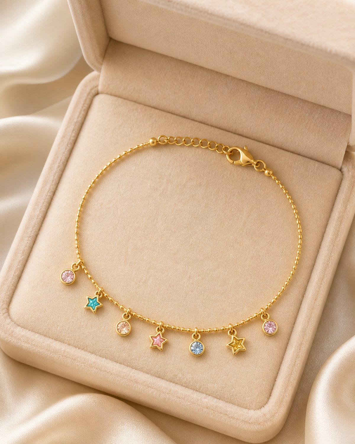 Pastel Star & Crystal Charm Bracelet