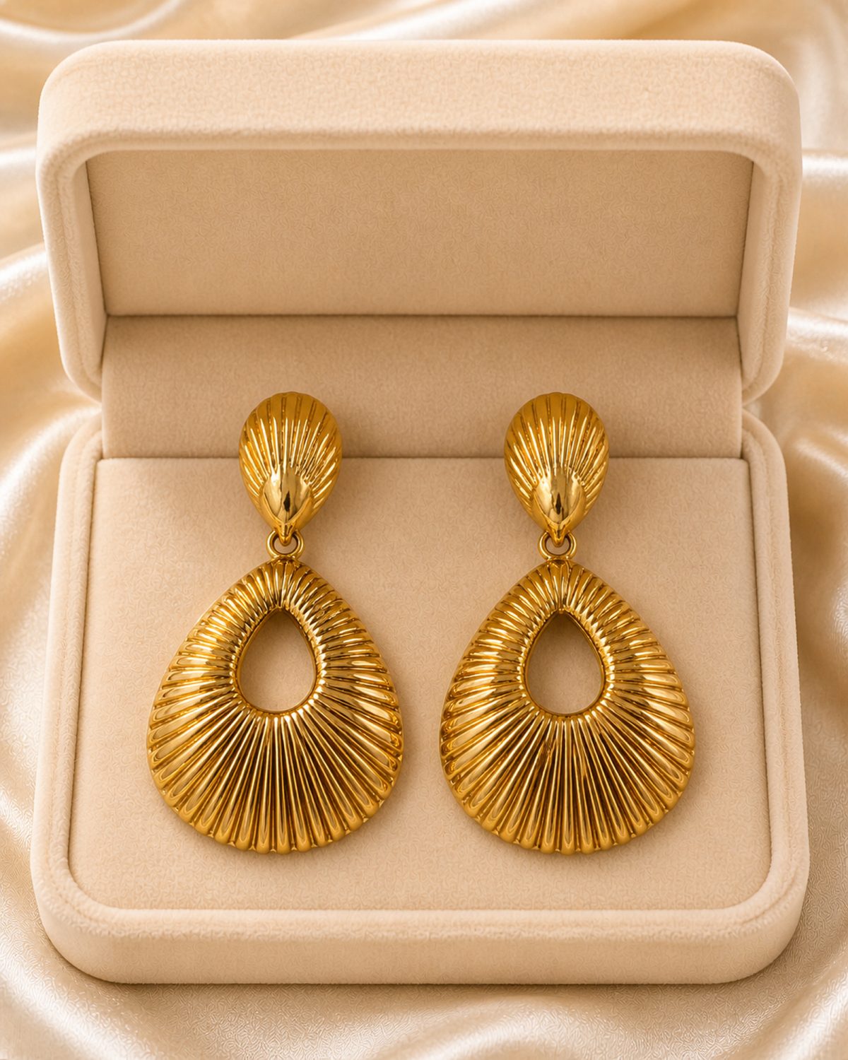 Golden Sunburst Open Teardrop Earrings