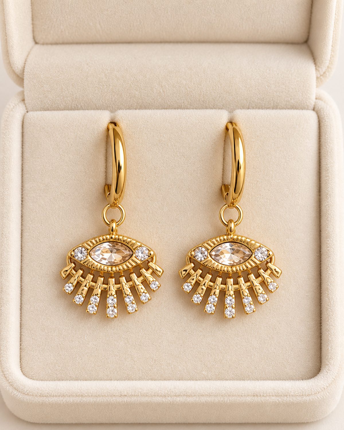 Radiant Eye Charm Huggie Earrings