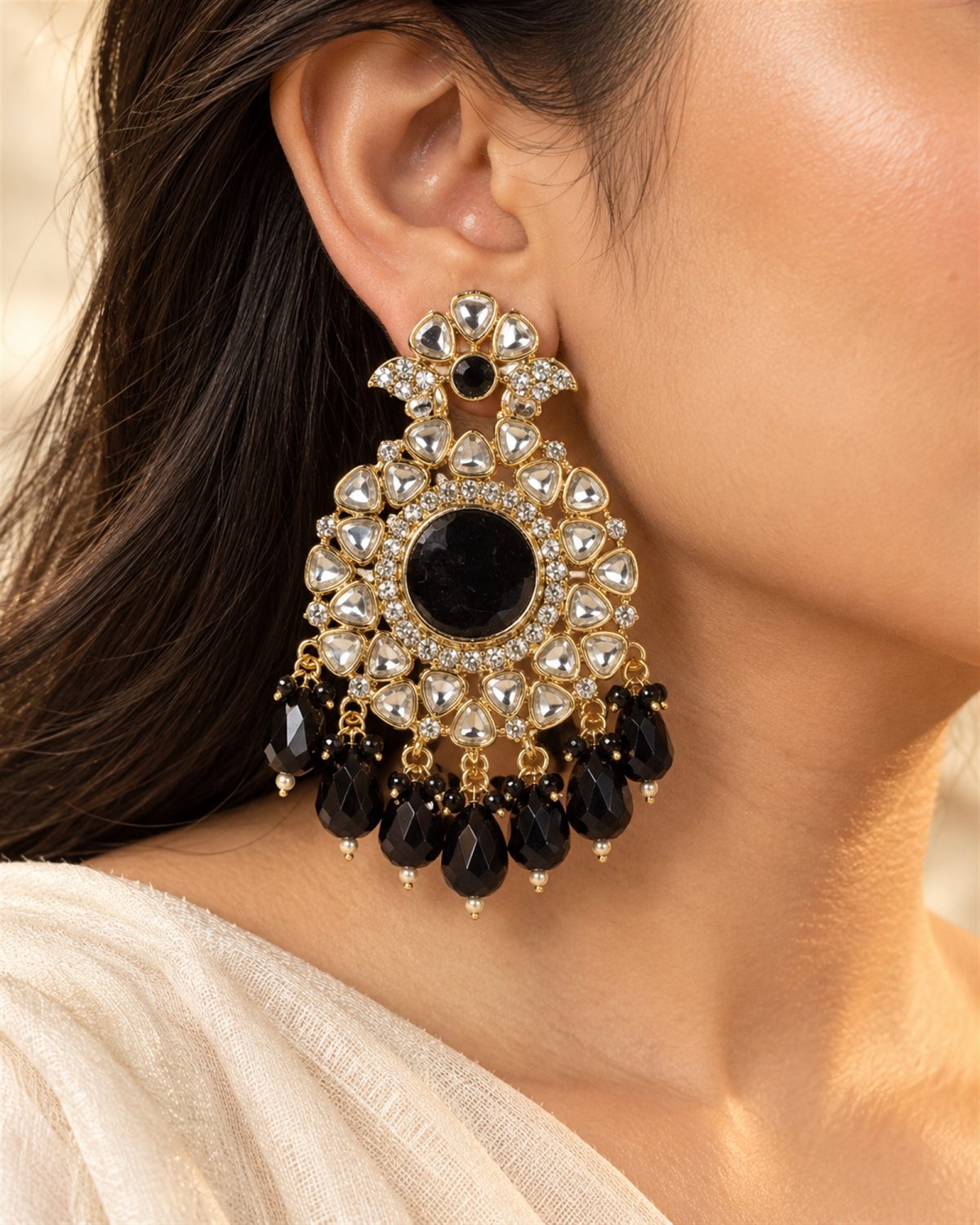 Black Stone Chandbali Earrings