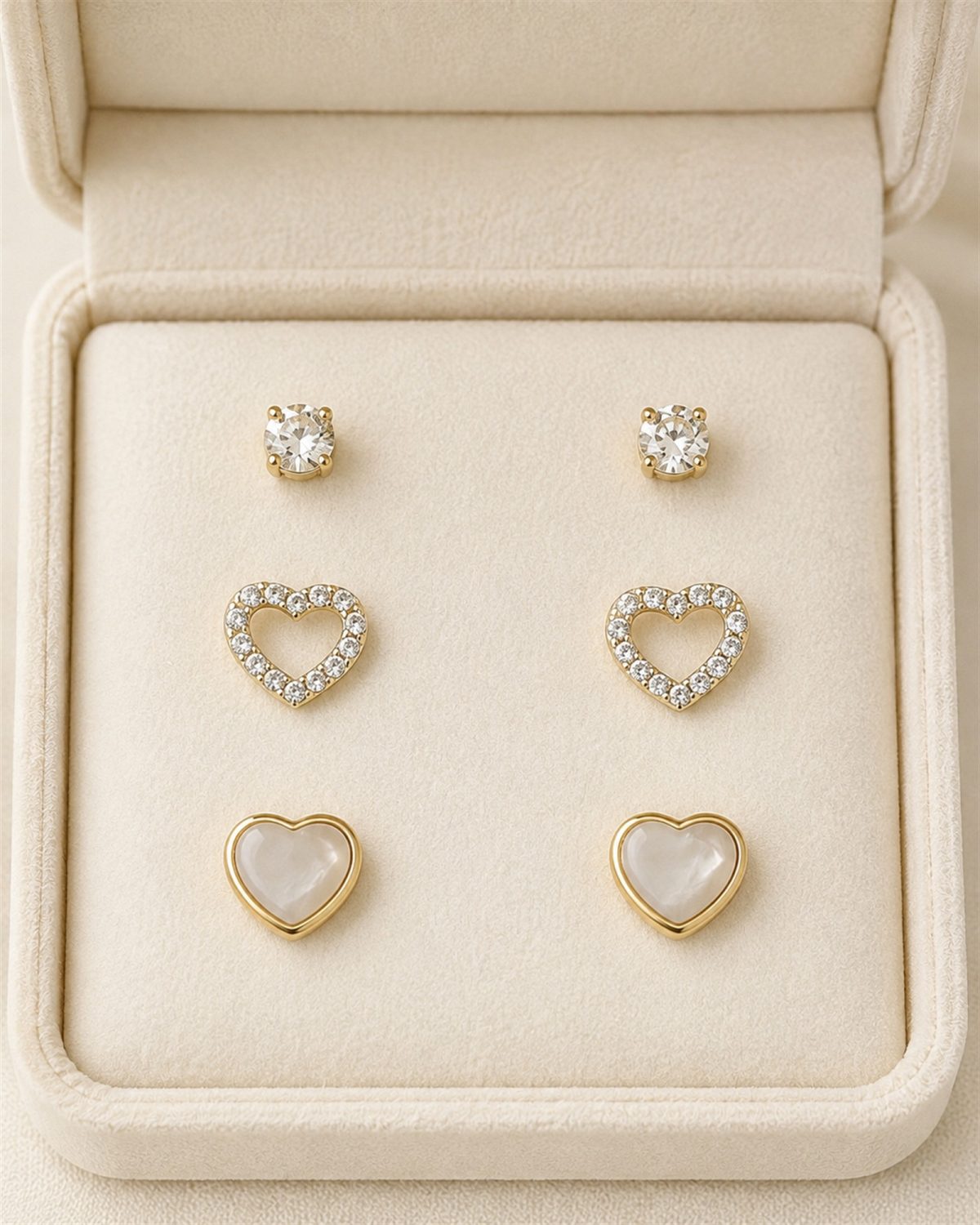 Crystal Hearts Trio Stud Earring Set