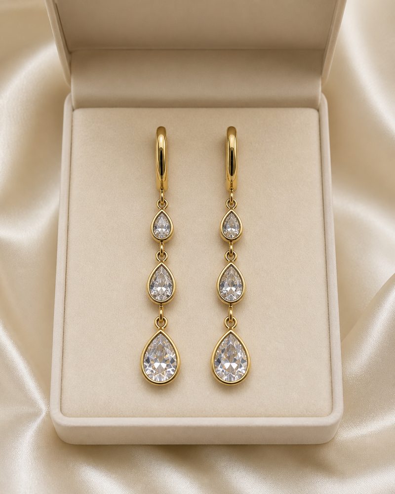 Cascading Pear Crystal Drop Earrings
