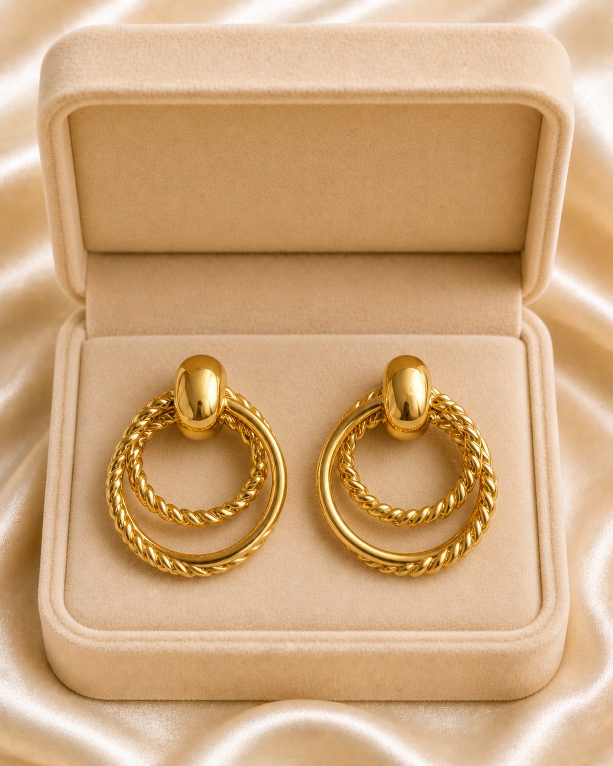 Layered Rope Ring Gold Drop Earrings