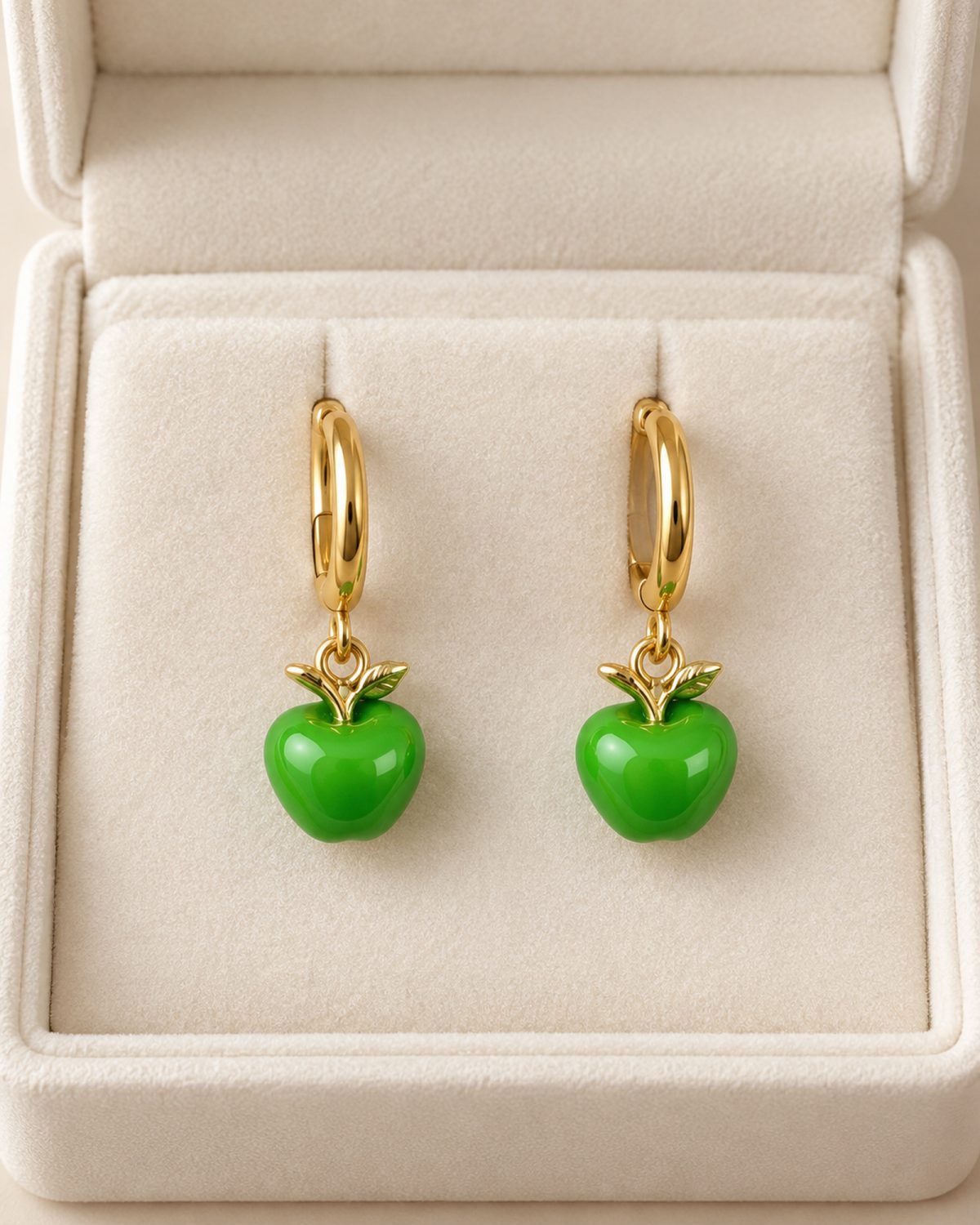 Pomme Green Apple Charm Hoop Earrings