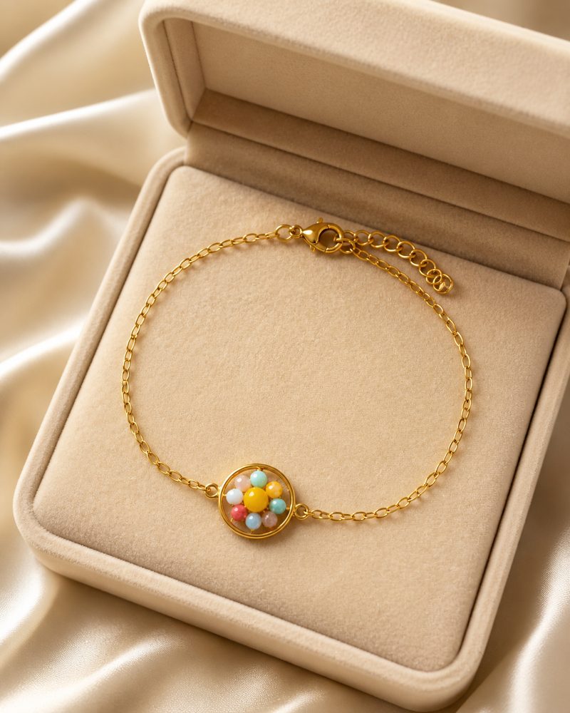 Multicolour Beaded Flower Circle Bracelet