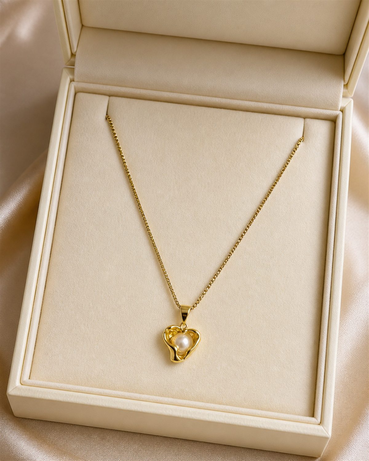 Gold Sculptural Heart Pearl Necklace