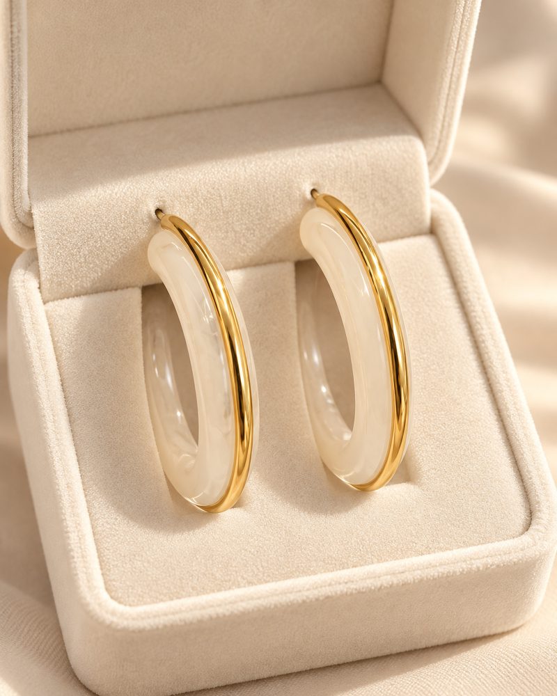 Ivory Glow Oval Hoop Earrings