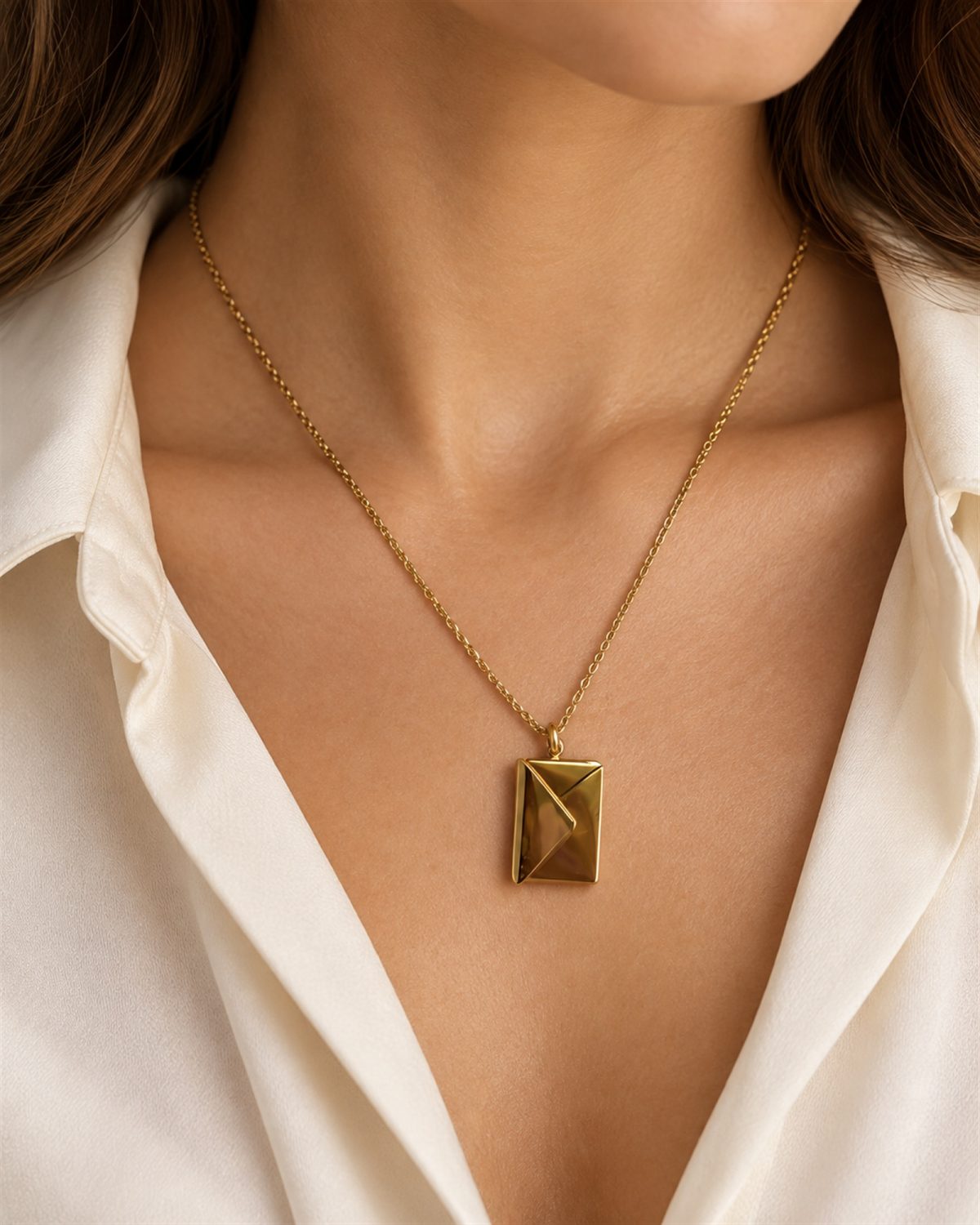 Golden Envelope Pendant Necklace
