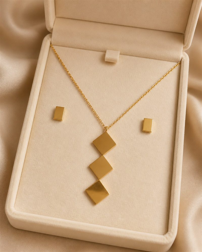 Golden Geometric Cascade Jewellery Set