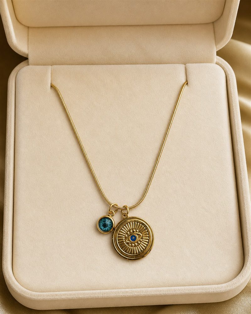 Golden Sunburst Evil Eye Coin Necklace
