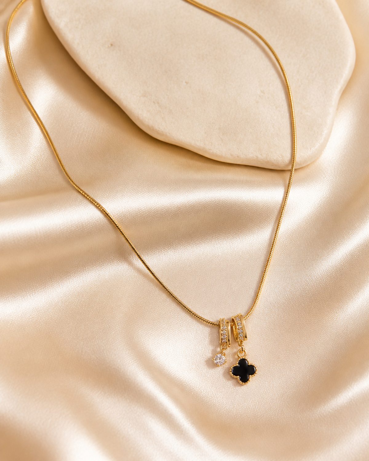 Midnight Clover Crystal Necklace