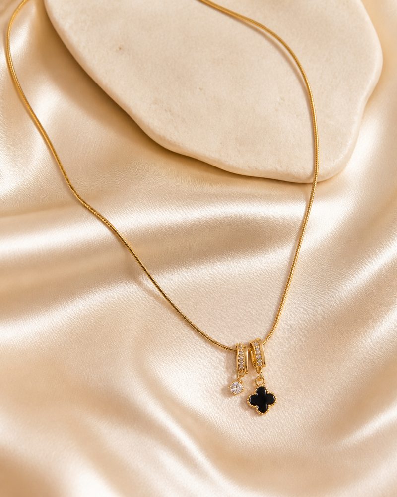 Midnight Clover Crystal Necklace
