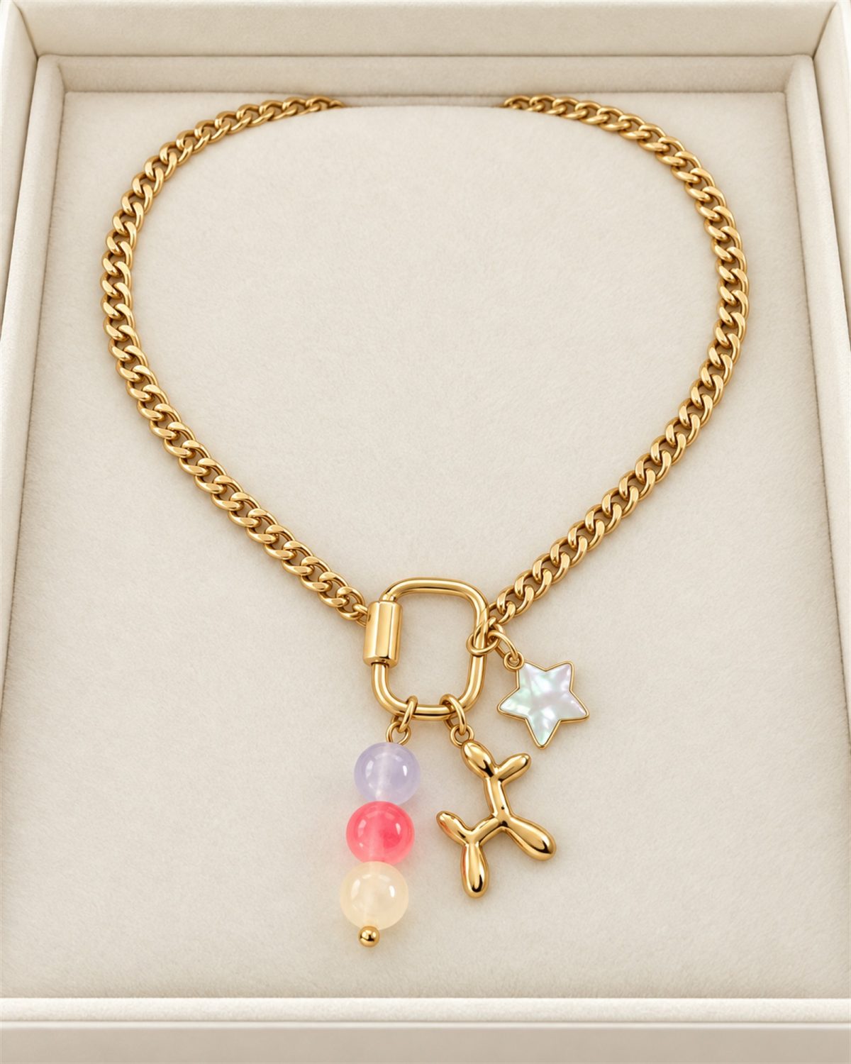 Pastel Star Multi-Charm Curb Chain Necklace
