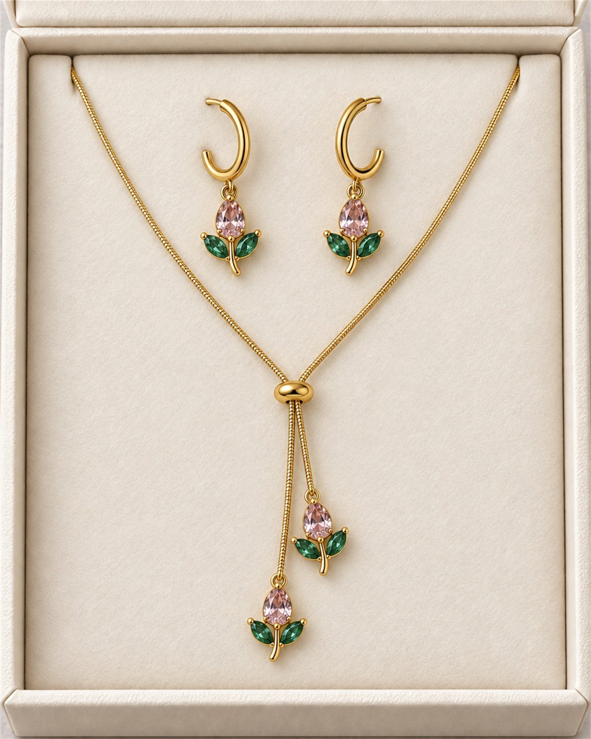 Blush Tulip Lariat Necklace & Hoop Earrings Set