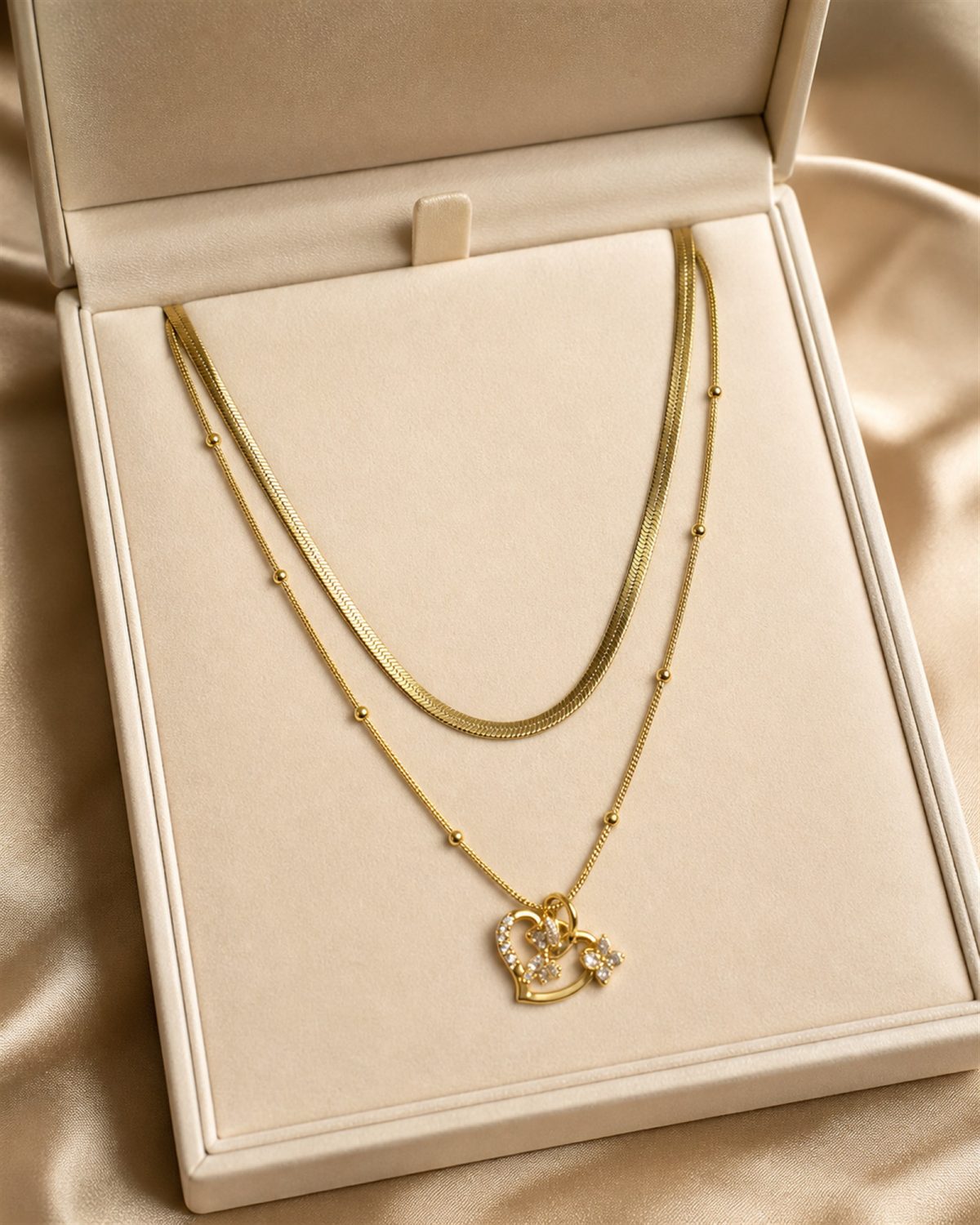 Gold Layered Crystal Heart Necklace