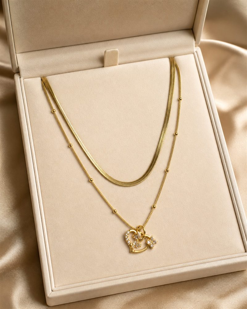 Gold Layered Crystal Heart Necklace