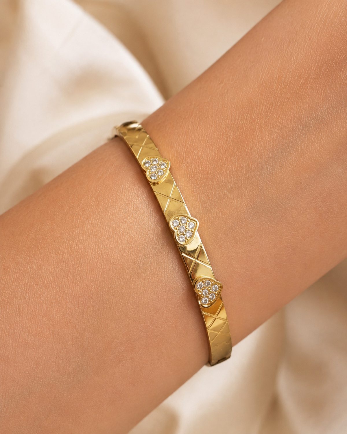 Crystal Heart Lattice Gold-Tone Bangle