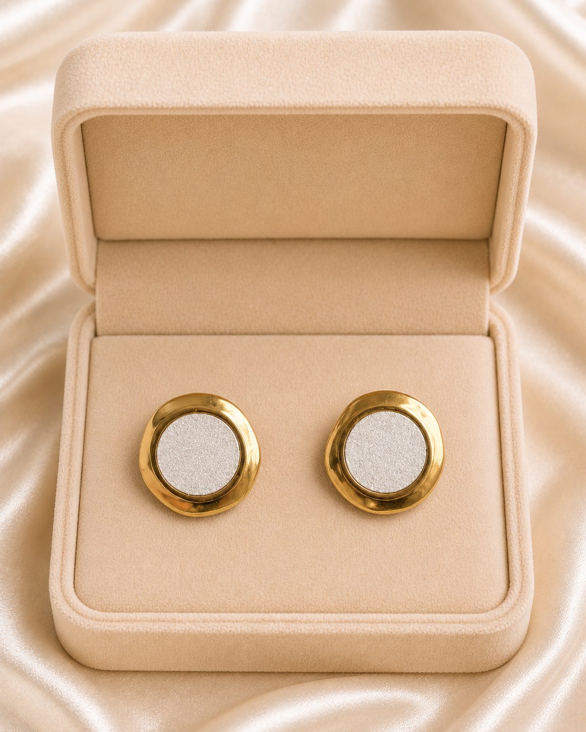 Two-Tone Textured Round Stud Earrings