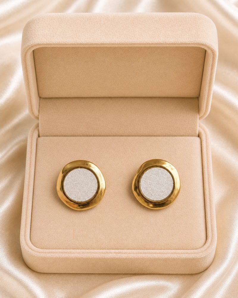 Two-Tone Textured Round Stud Earrings