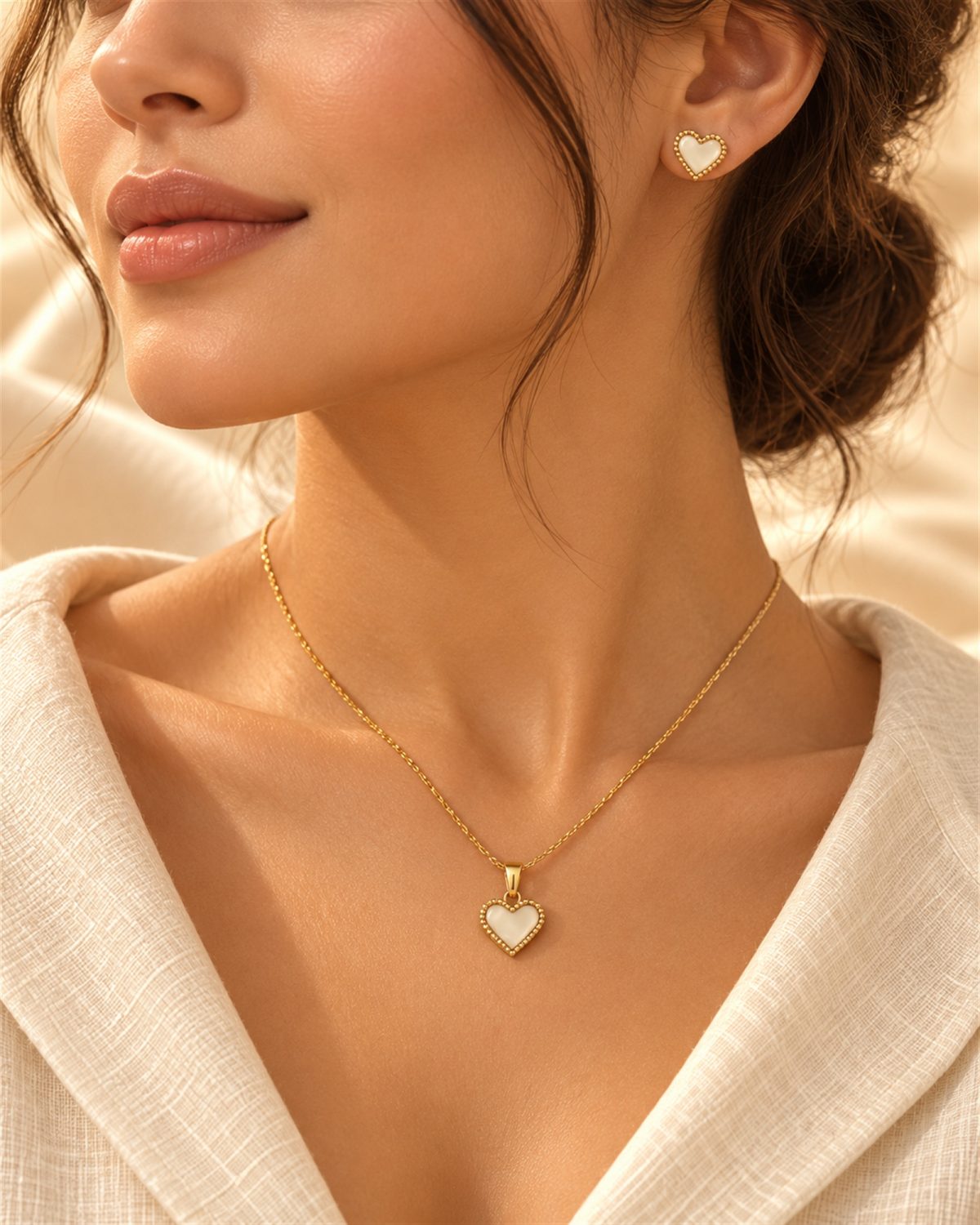Ivory Heart Gold-Tone Necklace and Earring Set