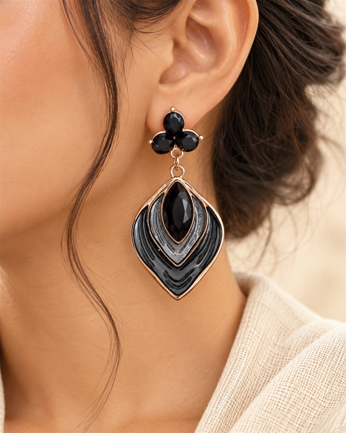 Black Leaf Drop Earrings