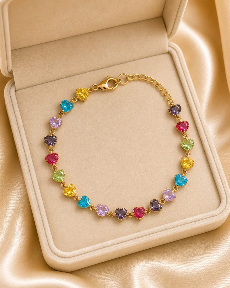 Multicolour Heart Crystal Gold Bracelet