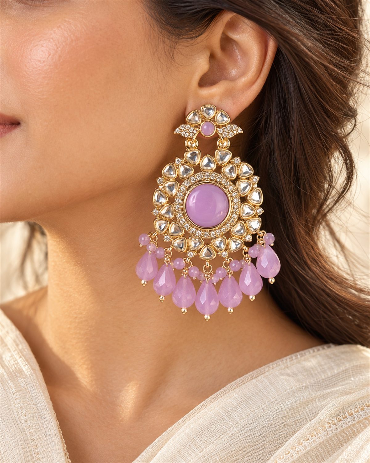 Lilac Stone Chandbali Earrings