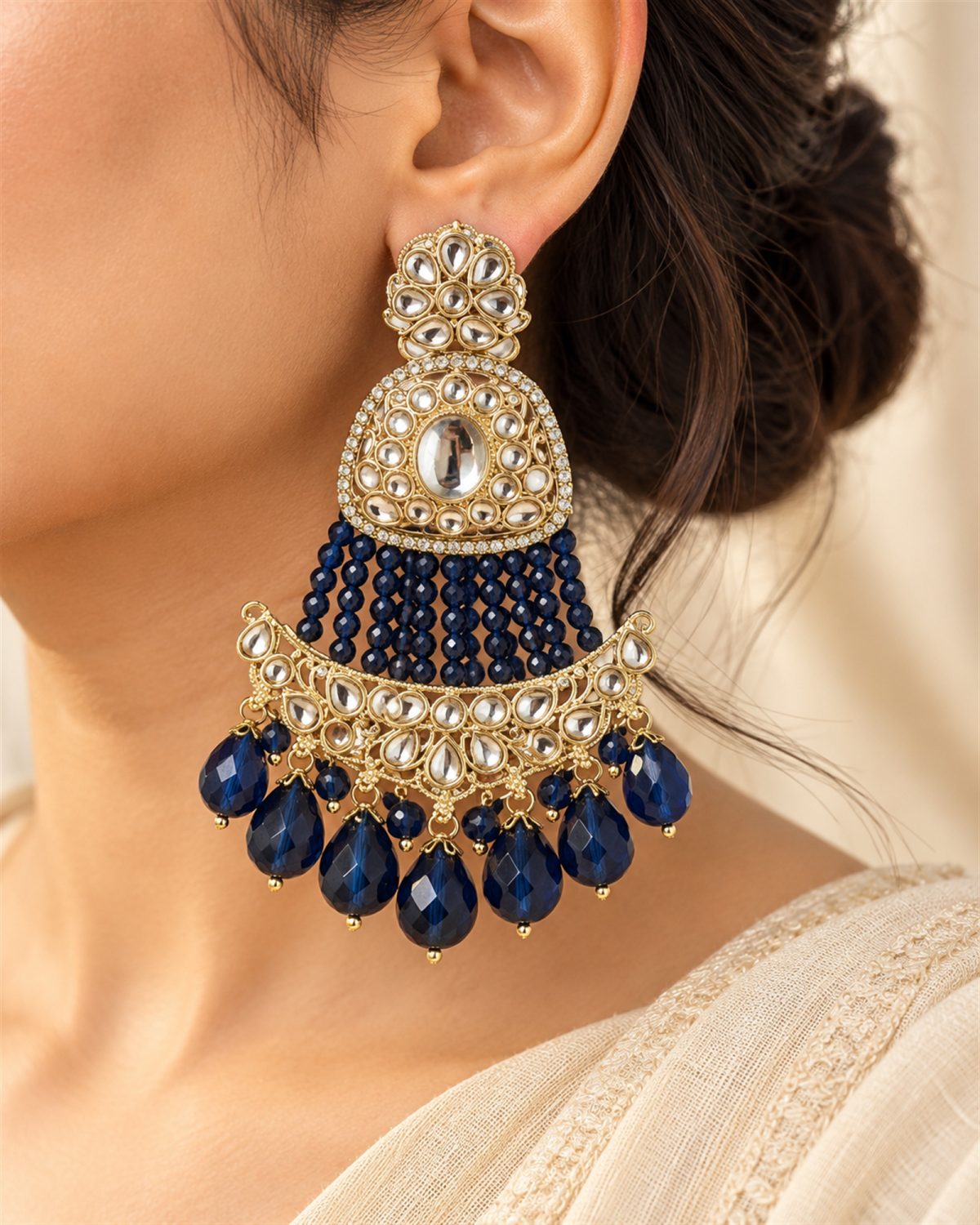 Navy Beaded Chandelier Earrings