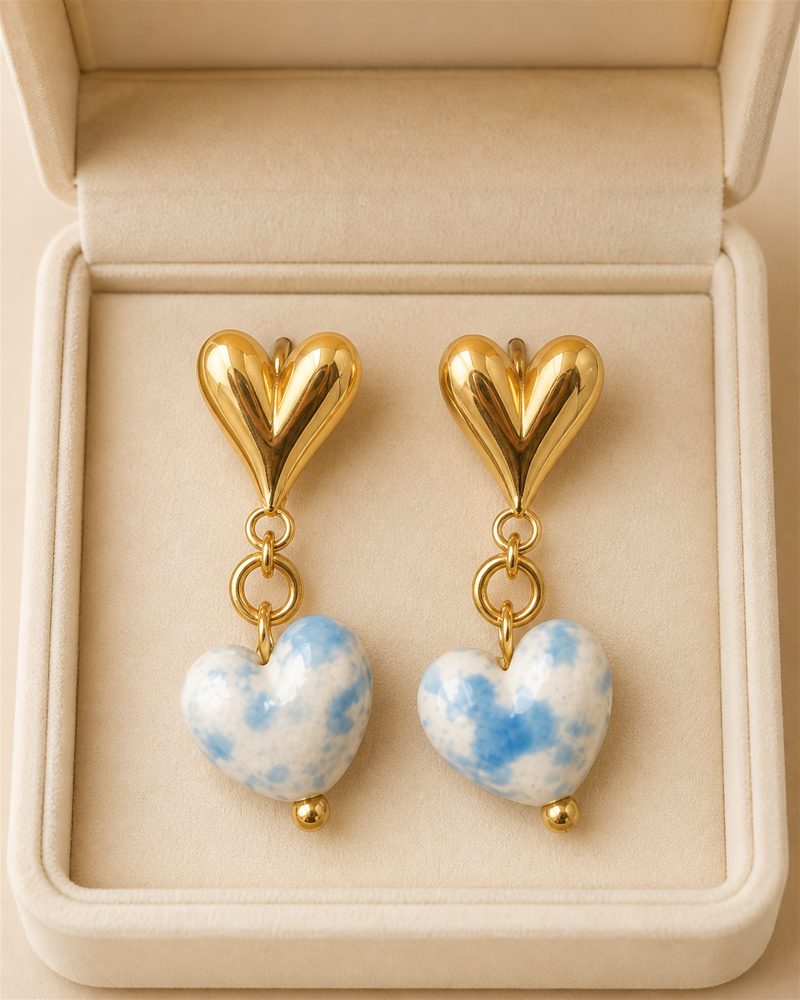 Amora Blue Marble Heart Drop Earrings
