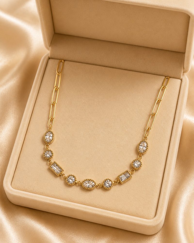 Crystal Elegance Paperclip Necklace