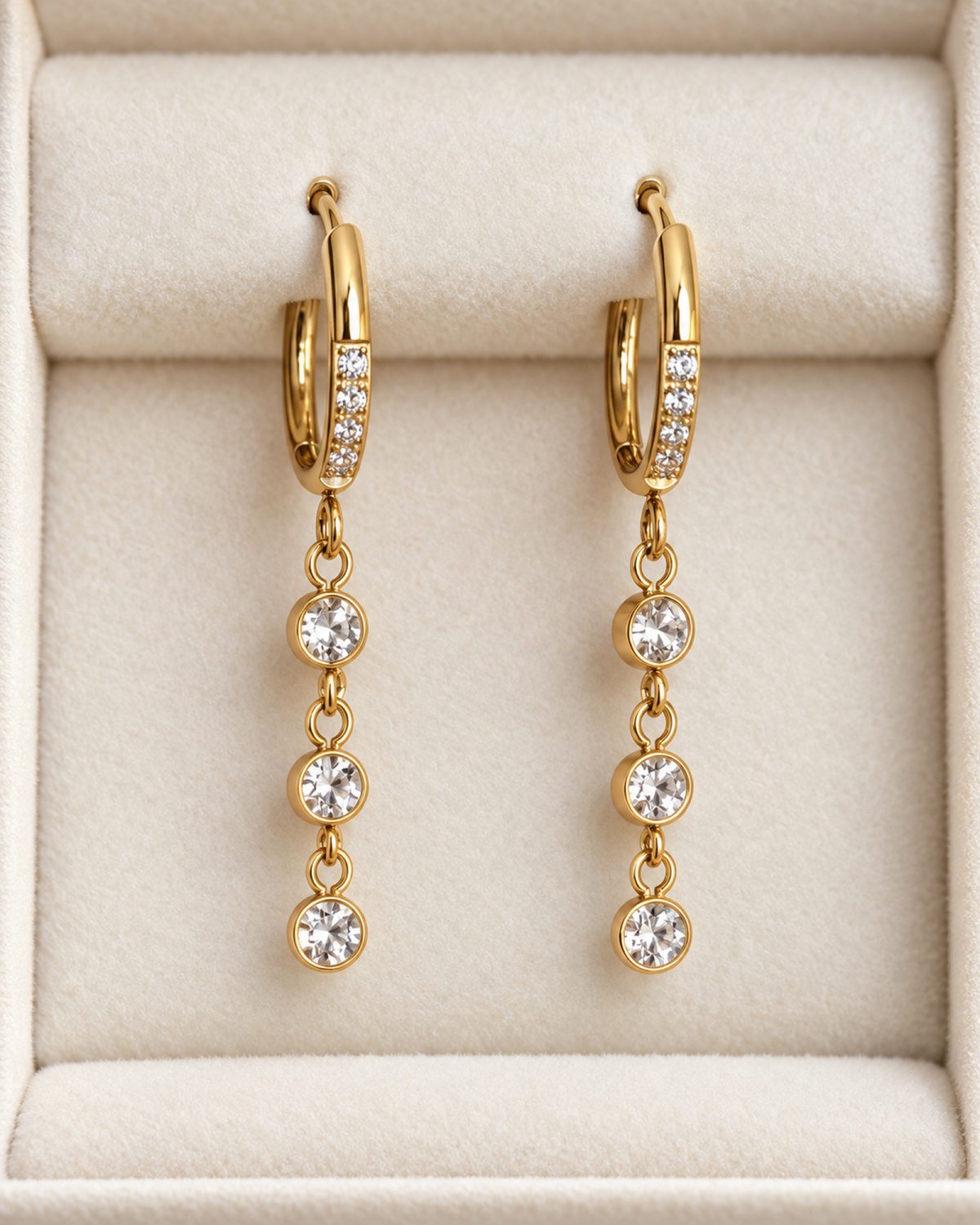 Serena Triple Stone Drop Hoop Earrings