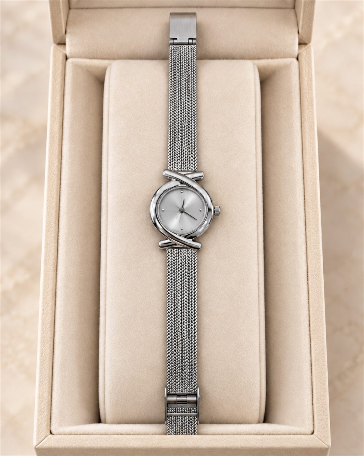 Celeste Silver Dial Crossover Mesh Watch