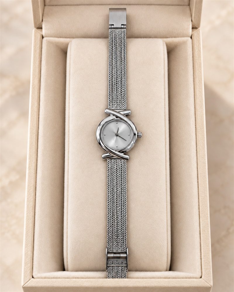 Celeste Silver Dial Crossover Mesh Watch