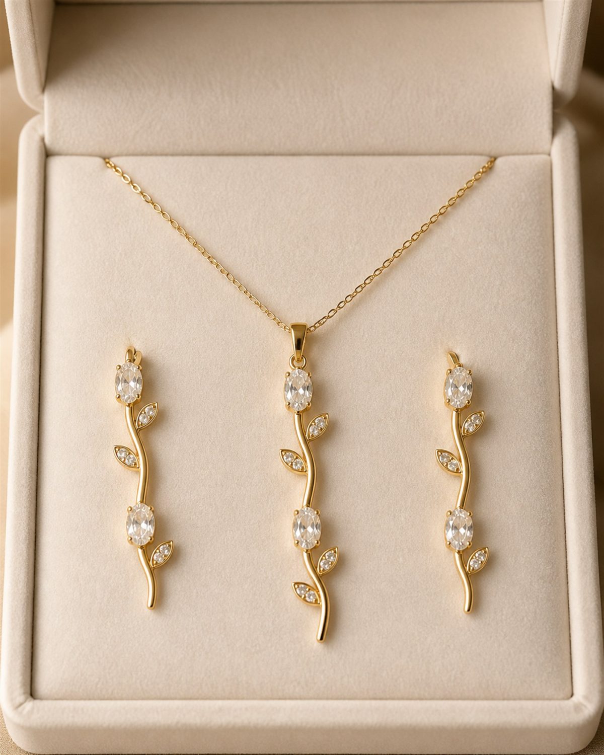Crystal Vine Gold Necklace Set