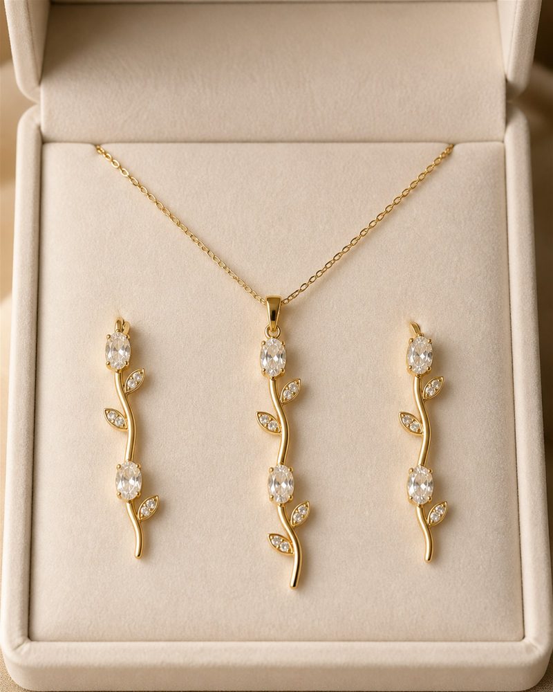 Crystal Vine Gold Necklace Set