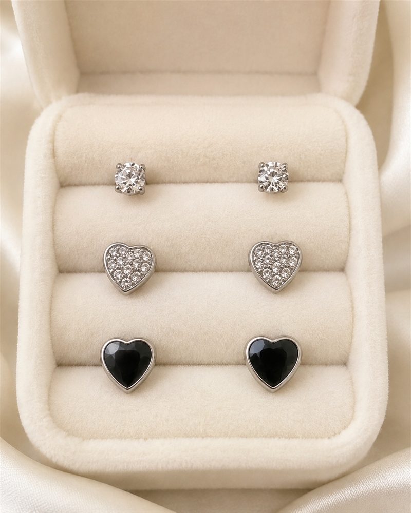 Midnight Heart Trio Earring Set