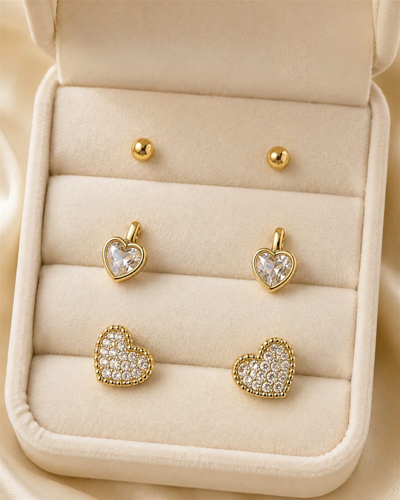 Golden Heart Trio Earring Set