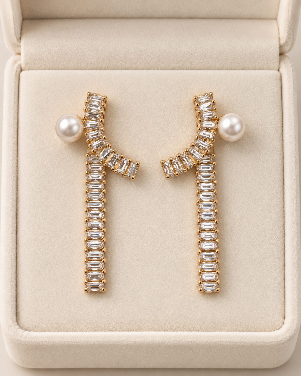 Pearl Baguette Cascade Earrings