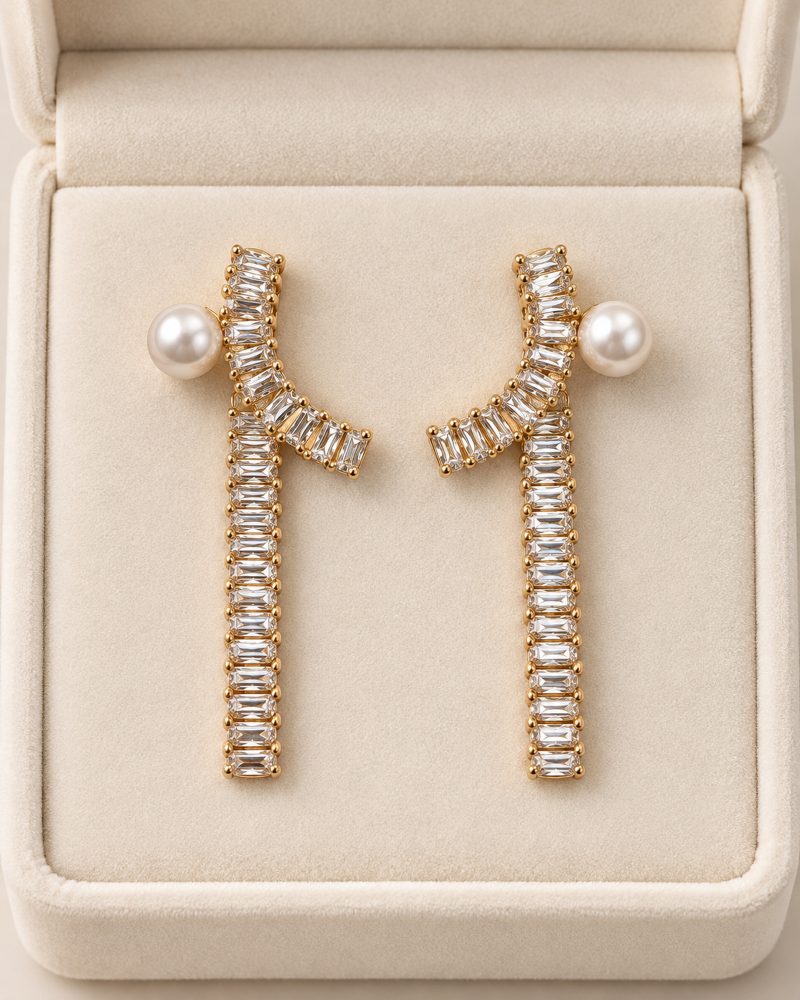 Pearl Baguette Cascade Earrings