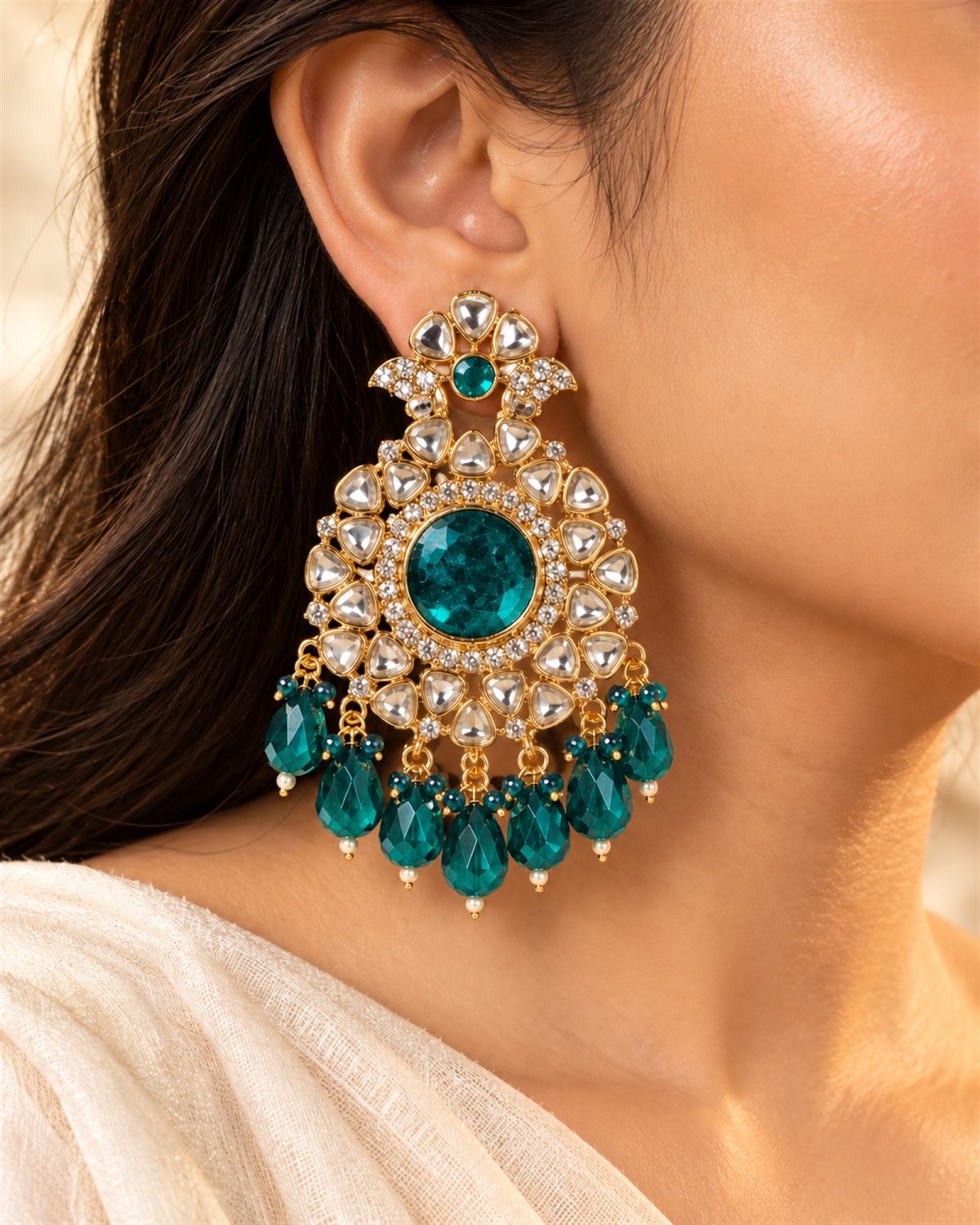 Teal Stone Chandbali Earrings