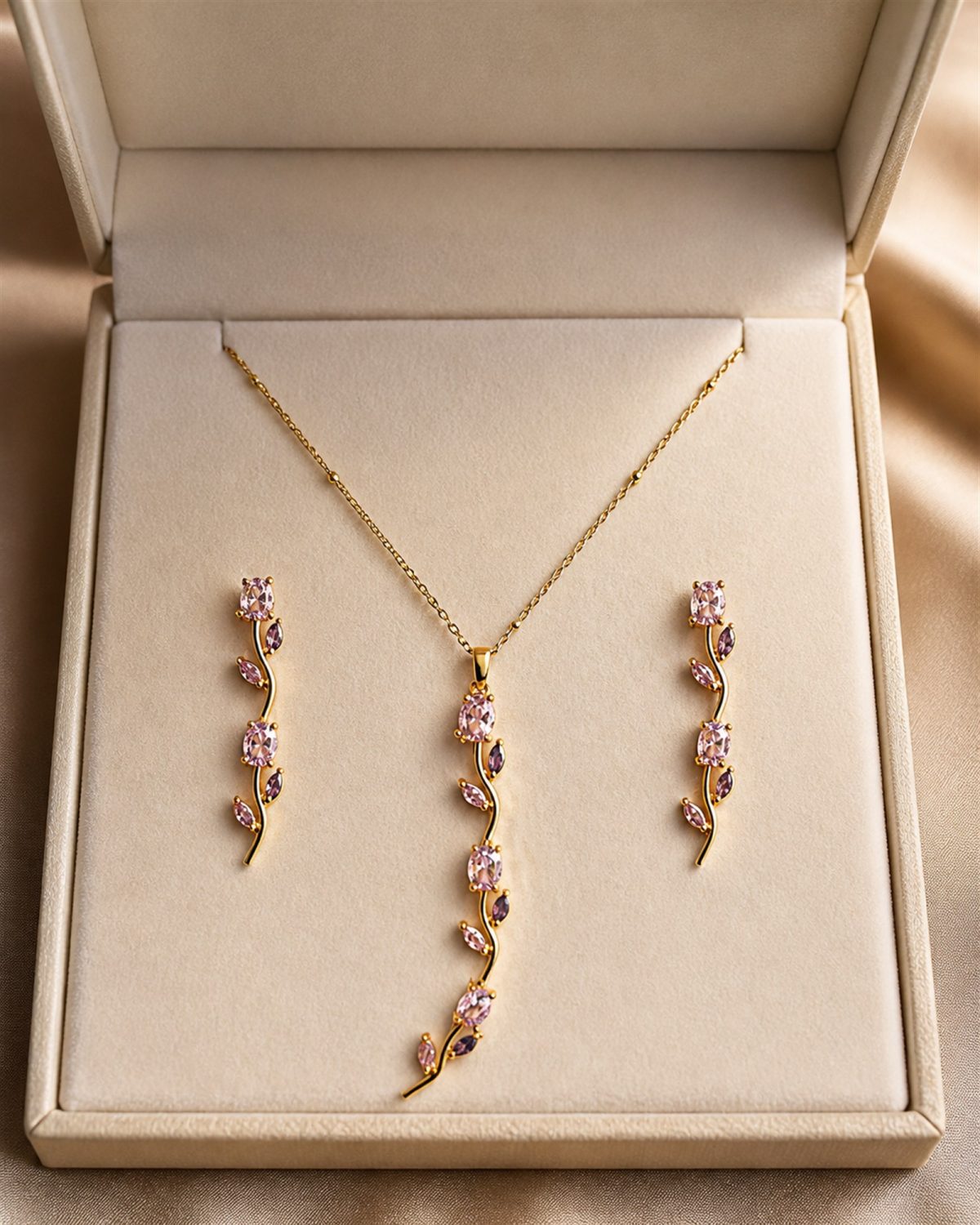 Blush Pink Crystal Vine Necklace Set