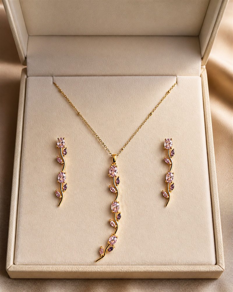 Blush Pink Crystal Vine Necklace Set