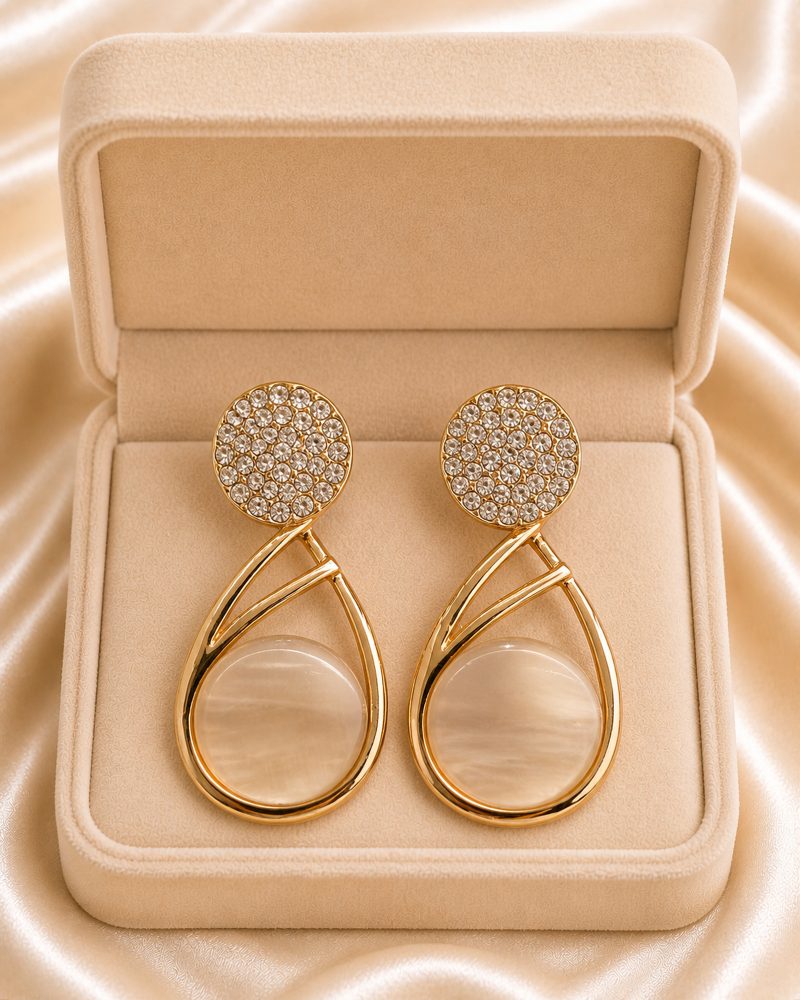 Crystal Circle Champagne Teardrop Earrings